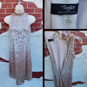 2 women TAYLOR black label gold ombre short dress sleeveless sequin